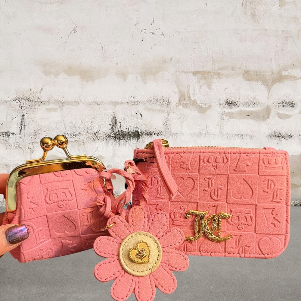 Juicy Couture Cherry Blossom Pink Mini Frame Coin Pouch & Card Case Set NWT